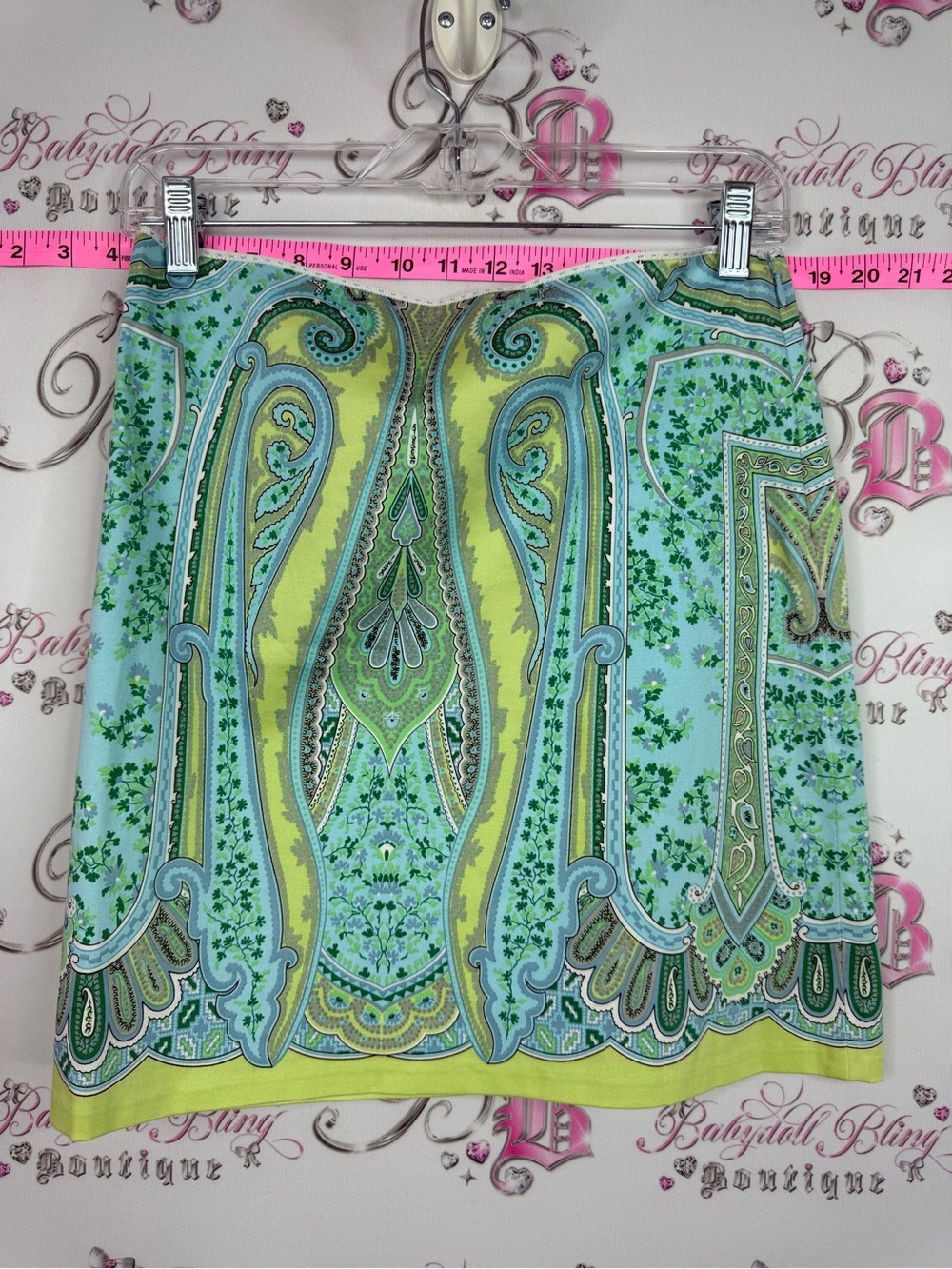 Elie Tahari mini skirt Mint, Lime & Teal Paisley Mini Skirt